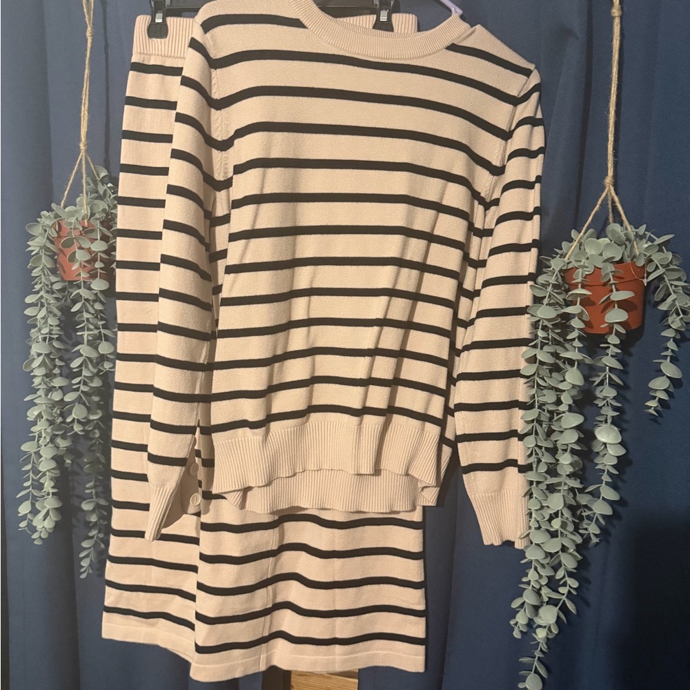 Amazon Black and Cream Striped Skirt Set